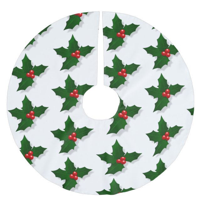 Holly Berries Brushed Polyester Tree Skirt (Front)