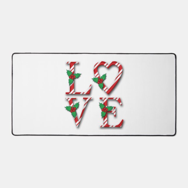 Holly Berries Candy Cane Stripes Love Christmas Desk Mat (Front)