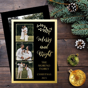 Holly   Berries Christmas 4 Photo Merry and Bright Foil Holiday Card