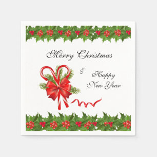 Holly Berries Christmas and Candy Canes Napkin