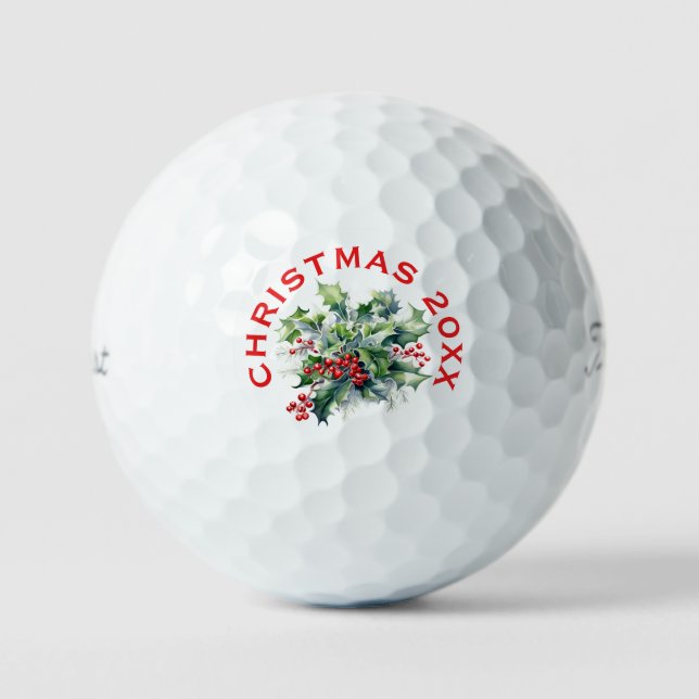 Holly Berries Christmas Custom Golf Balls (Front)