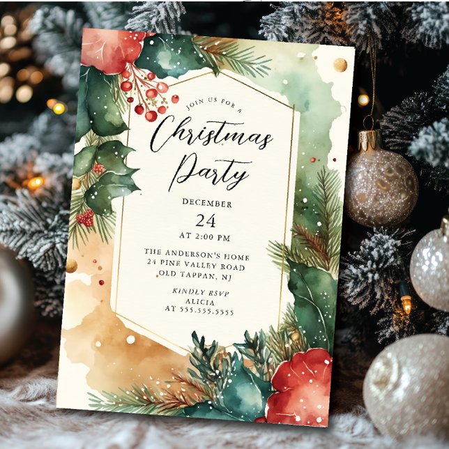 Holly & Berries Christmas Party Invitation (Creator Uploaded)