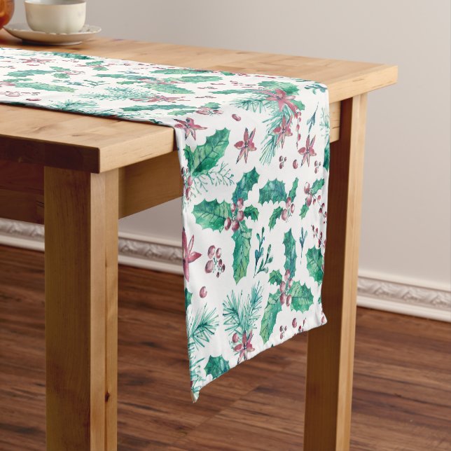 Holly Berries Christmas Short Table Runner (In Situ)