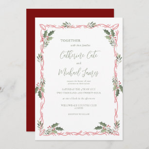 Holly Berries Christmas Theme Wedding Invitation