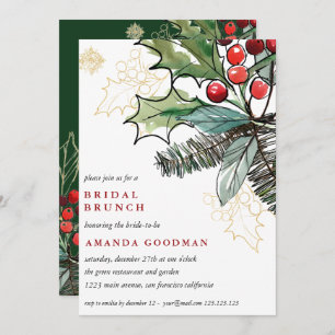 Holly Berries Christmas Wedding Bridal Brunch Invitation