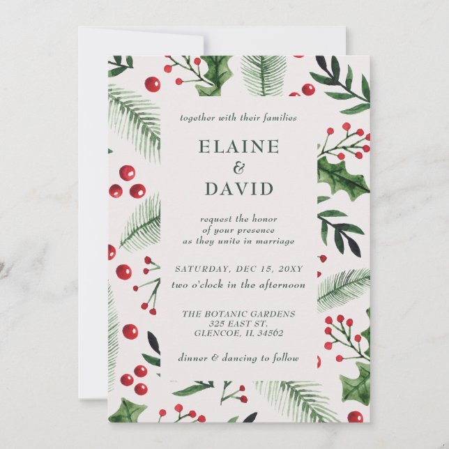 Holly Berries Christmas Winter Wedding Invitation (Front)
