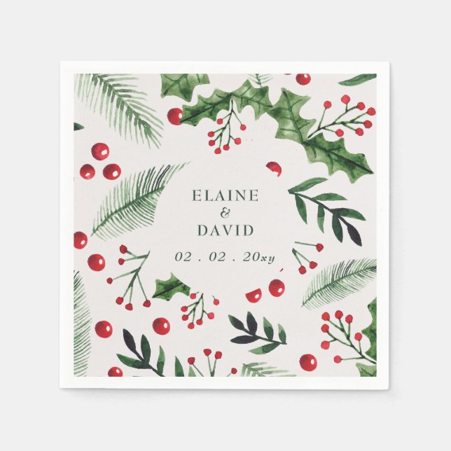 Holly Berries Christmas Winter Wedding Napkin (Front)