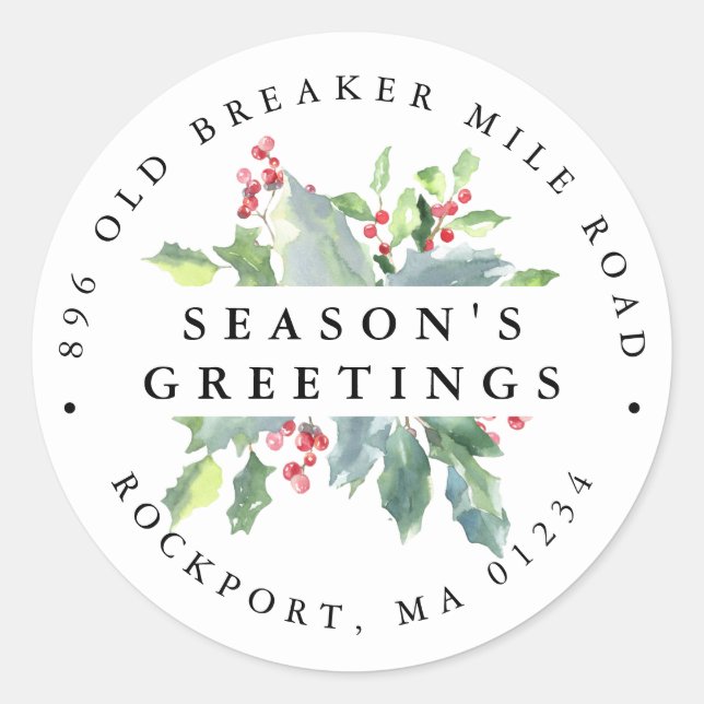 Holly Berries Elegant Return Address Label (Front)