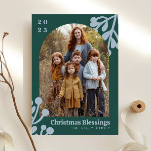 Holly Berries Emerald Christmas Photo Arch Holiday Card
