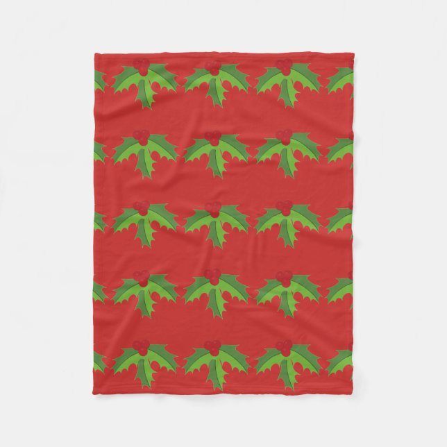 Holly Berries Fleece Blanket (Front)