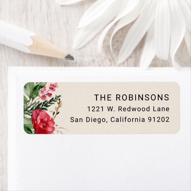 Holly Berries Floral Boho Christmas Return Address (Insitu)