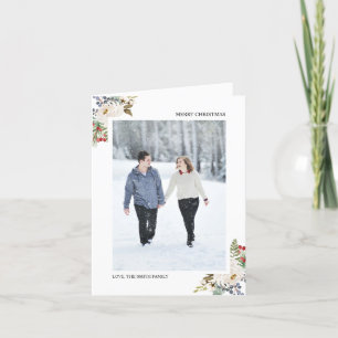 Holly Berries & Floral Season's Greetings 2 Photo Holiday Card