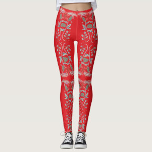 Holly Berries Flower Frame Leggings