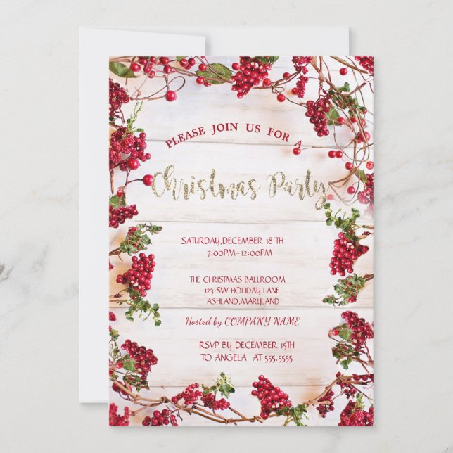Holly Berries Frame Company Christmas Invitation (Front)