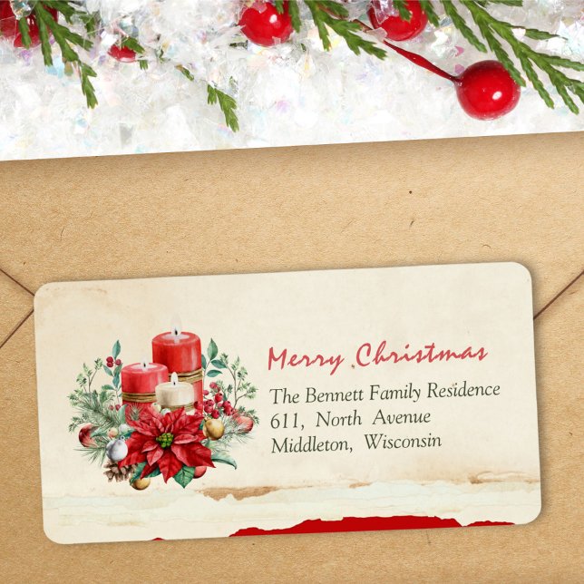 Holly Berries Green Red Poinsettia Return Address Label (Creator Uploaded)
