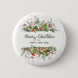 Holly Berries Holiday Button Pin