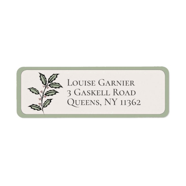 Holly Berries Holiday Green Border Rounded Corner (Front)