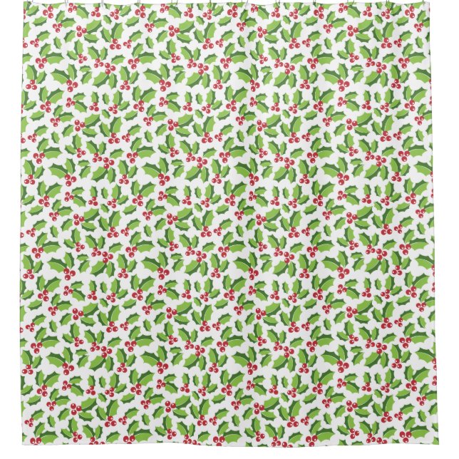 Holly Berries Holly Leaves Mistletoe Holiday Shower Curtain (Front)