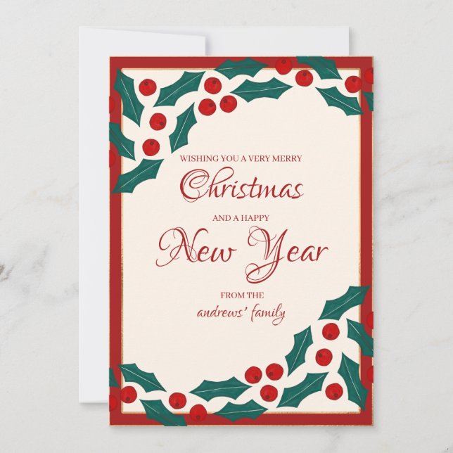 Holly Berries Ivy Leaves Border Christmas Party Holiday Card (Front)