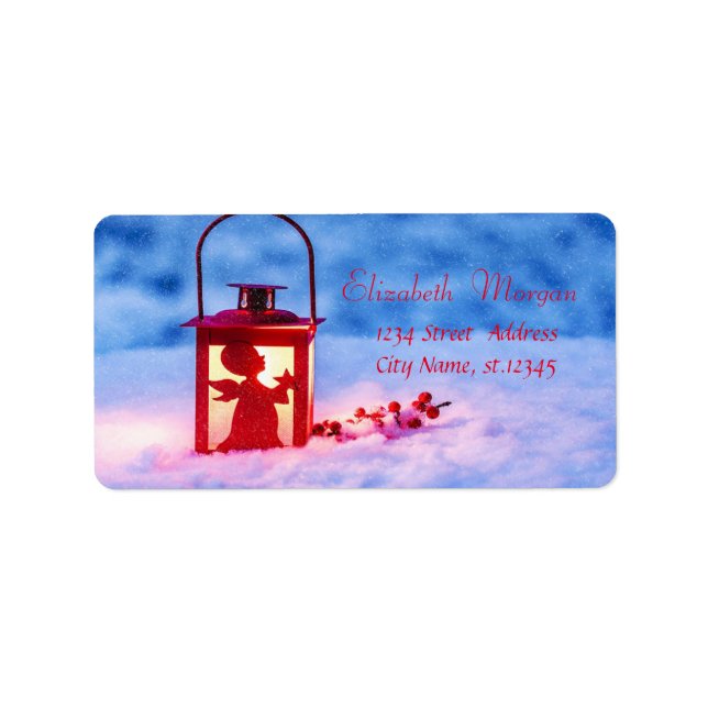 Holly Berries,Lamp,Snow Holiday Label (Front)