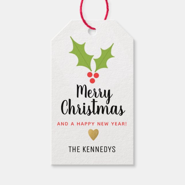 Holly Berries Merry Christmas Gift Tags (Front)
