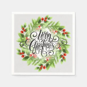 Holly Berries Merry Christmas Napkin