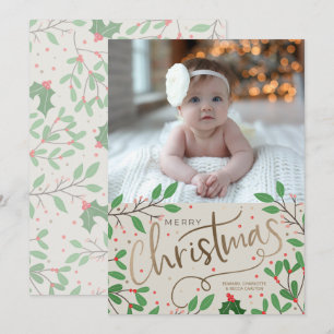 Holly Berries Merry Christmas Photo Holiday Card