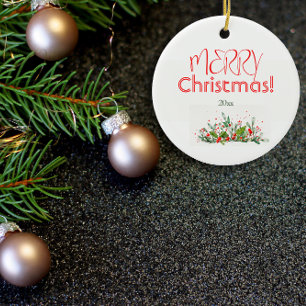 Holly Berries Merry Christmas watercolor  Ceramic Tree Decoration