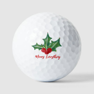 Holly berries Merry Everything Holiday   Golf Balls