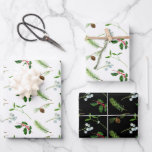 Holly Berries Mistletoe Ferns Christmas Pattern  Wrapping Paper Sheet<br><div class="desc">Holly Berries Mistletoe Ferns Cones Christmas Pattern with two sheets on white background and one on black. The background colours can be changed if you wish via customise further.</div>