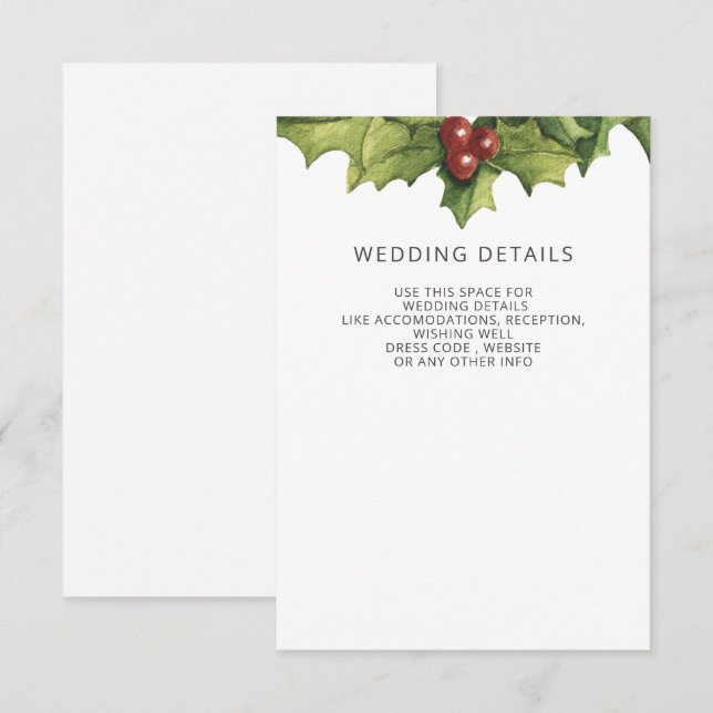 Holly Berries Monogram Winter Wedding Enclosure Card (Front/Back)