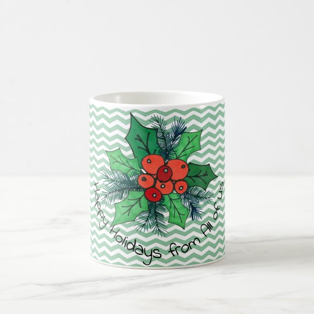Holly Berries on Chevron Customisable Coffee Mug (Center)