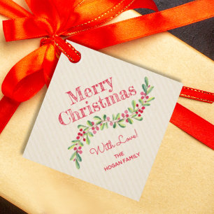 Holly Berries on Ivory Christmas Holiday Diamond Favour Tags