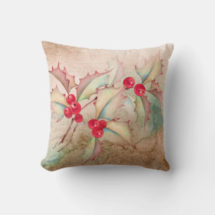 Holly Berries on Peach Cushion