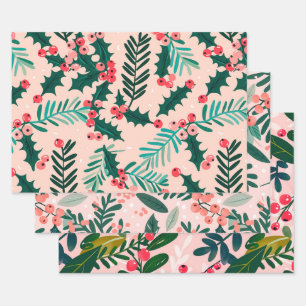 Holly Berries Pattern Wrapping Paper Sheet