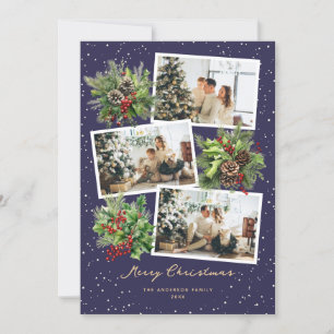 Holly Berries Photo Collage Merry Christmas Card