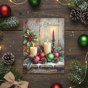  Holly Berries Pine Cones Rustic Christmas Holiday Postcard