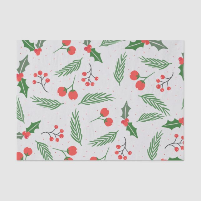 Holly Berries Pine Winter Foliage Tissue Paper (Front)