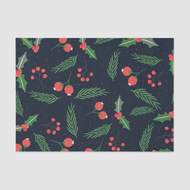 Holly Berries Pine Winter Foliage Tissue Paper (Front)