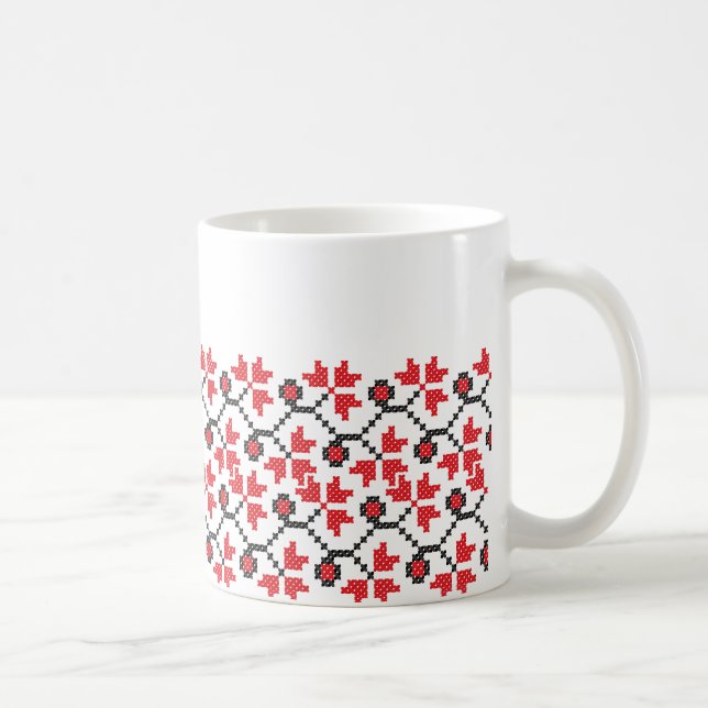 Holly Berries Red flower cross-stitch design Coffee Mug (Right)