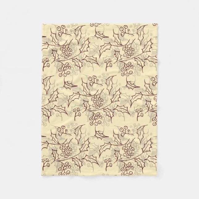 Holly berries seamless design fleece blanket (Front)