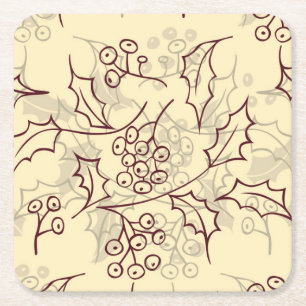 Holly berries seamless design square paper coaster