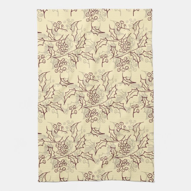 Holly berries seamless design tea towel (Vertical)