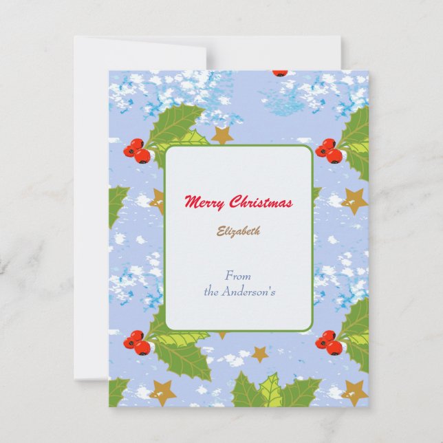 Holly berries snow and stars Merry Christmas  Card (Front)