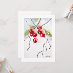 Holly Berries Watercolor Christmas Invitation