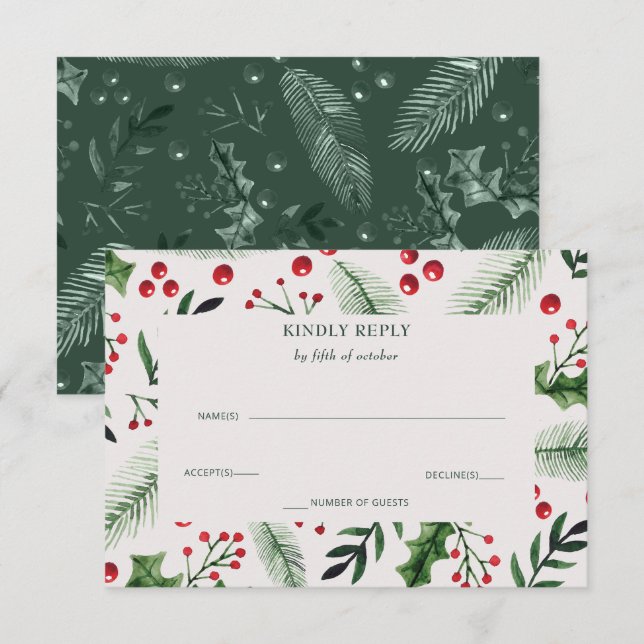 Holly Berries Winter Wedding RSVP Card (Front/Back)
