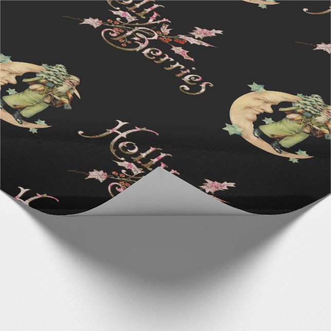 Holly Berries with Santa Victorian Wrapping Paper (Corner)