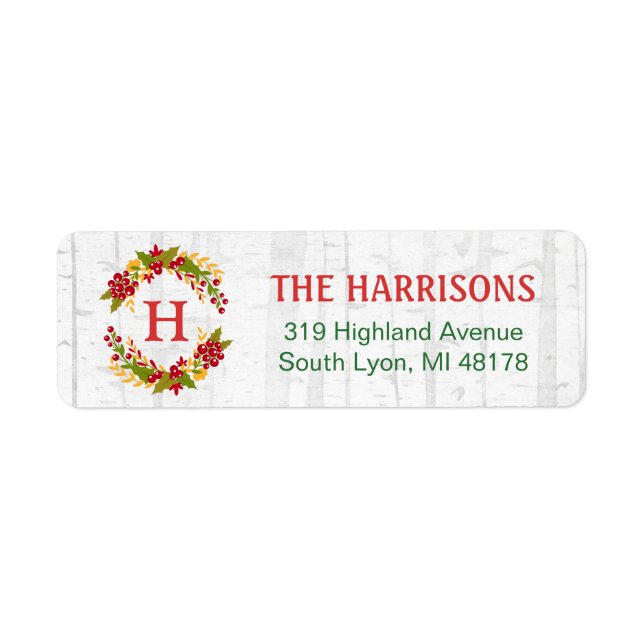 Holly Berries Wreath Monogram Winter Birch Wooden (Front)