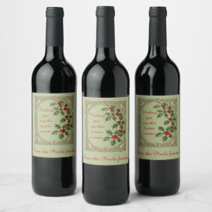 Holly Berry Art Nouveau Christmas Border Wine Label