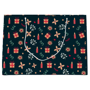 Holly Berry Art Pattern Christmas Art Candle Art C Large Gift Bag